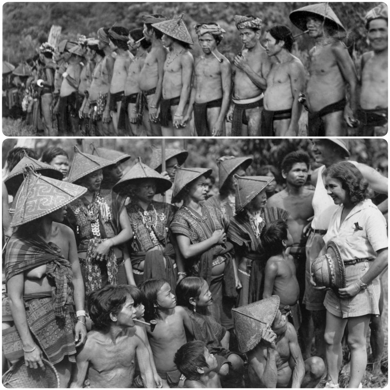 A group of men from the Sabah ethnic group gathering on a field (above). An archive photo of Sabah’s ethnic group people talking to Agnes Keith. – Pix courtesy of Daily Express