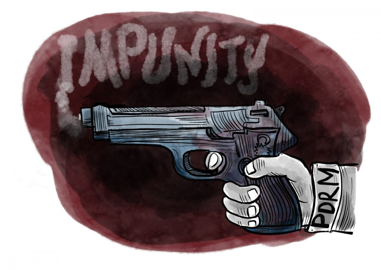‘Impunity’ is the second artwork submitted by cartoonist Shazeera. It highlights the continuous calls by civil society organisations in Malaysia for a proper inquest to be conducted over fatal shooting cases and the use of excessive force by the armed forces in the country. – Pic courtesy of Asean Human Rights Cartoon Exhibition 