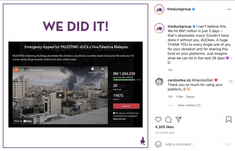 The dUCk Group, Viva Palestina Malaysia raise RM1 mil in funds for Palestine