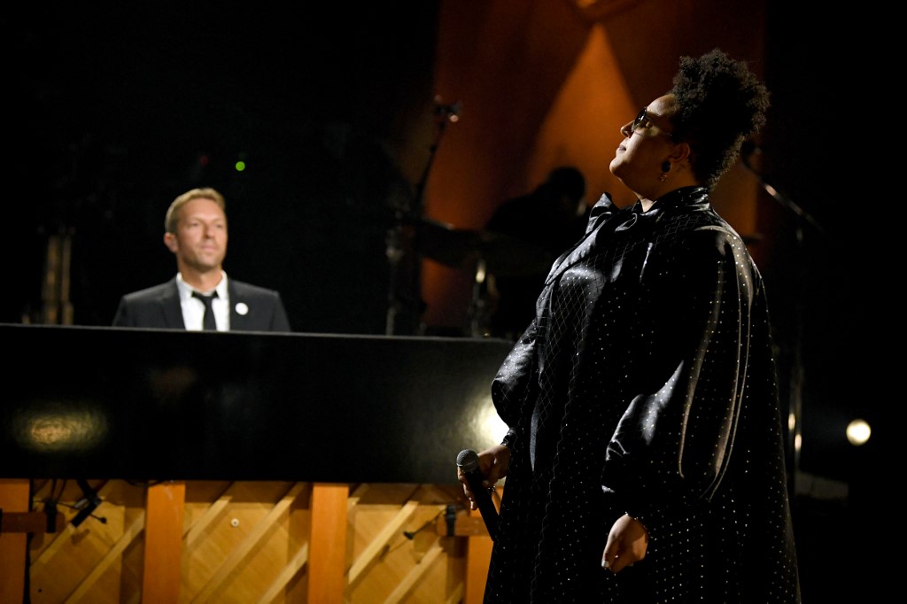 Chris Martin and Brittany Howard performing during the 63rd Annual Grammy Awards Ceremony. – AFP pic