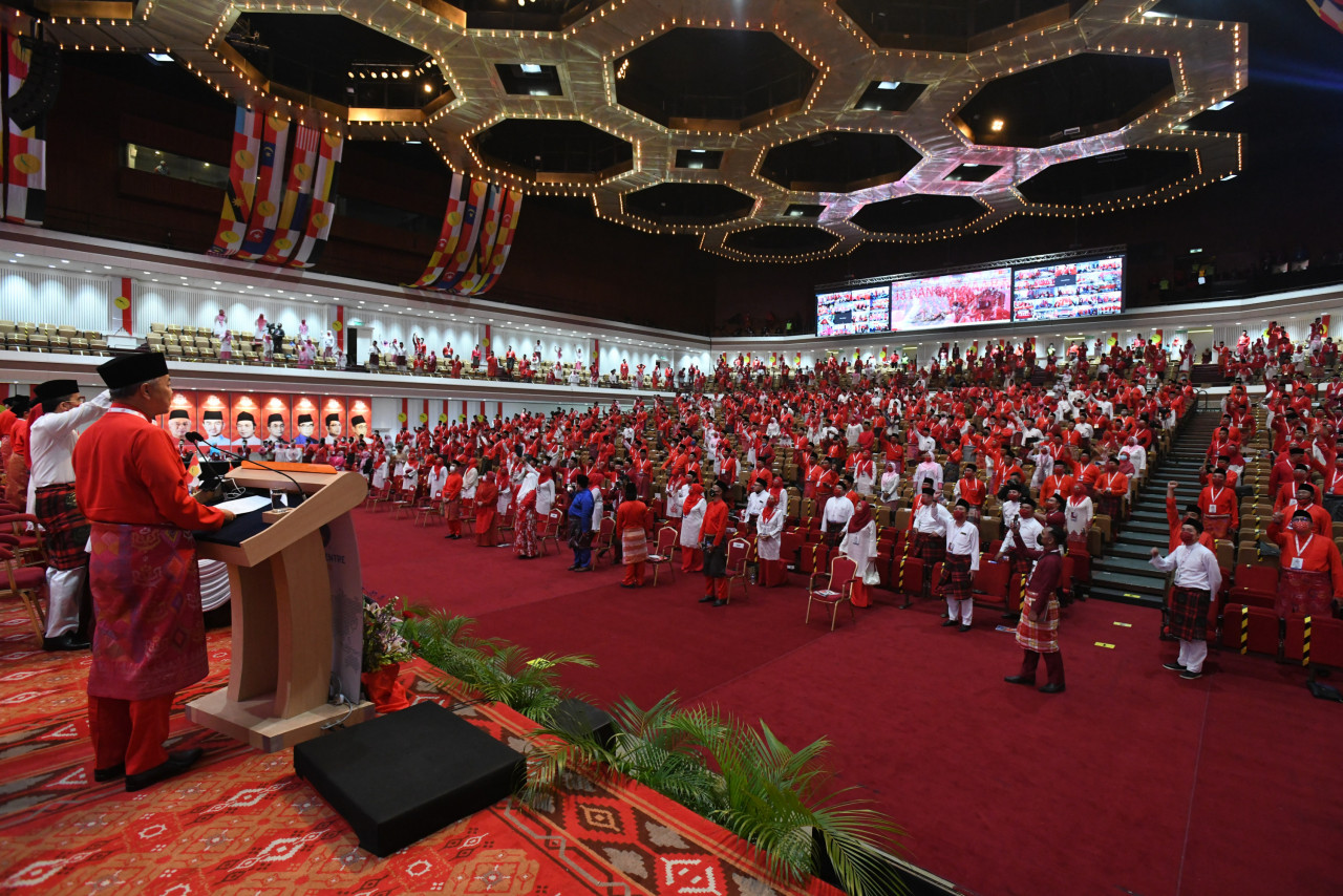 President Datuk Seri Ahmad Zahid Hamidi addressing delegates at the Umno general assembly today. – Umno Online pic, March 28, 2021