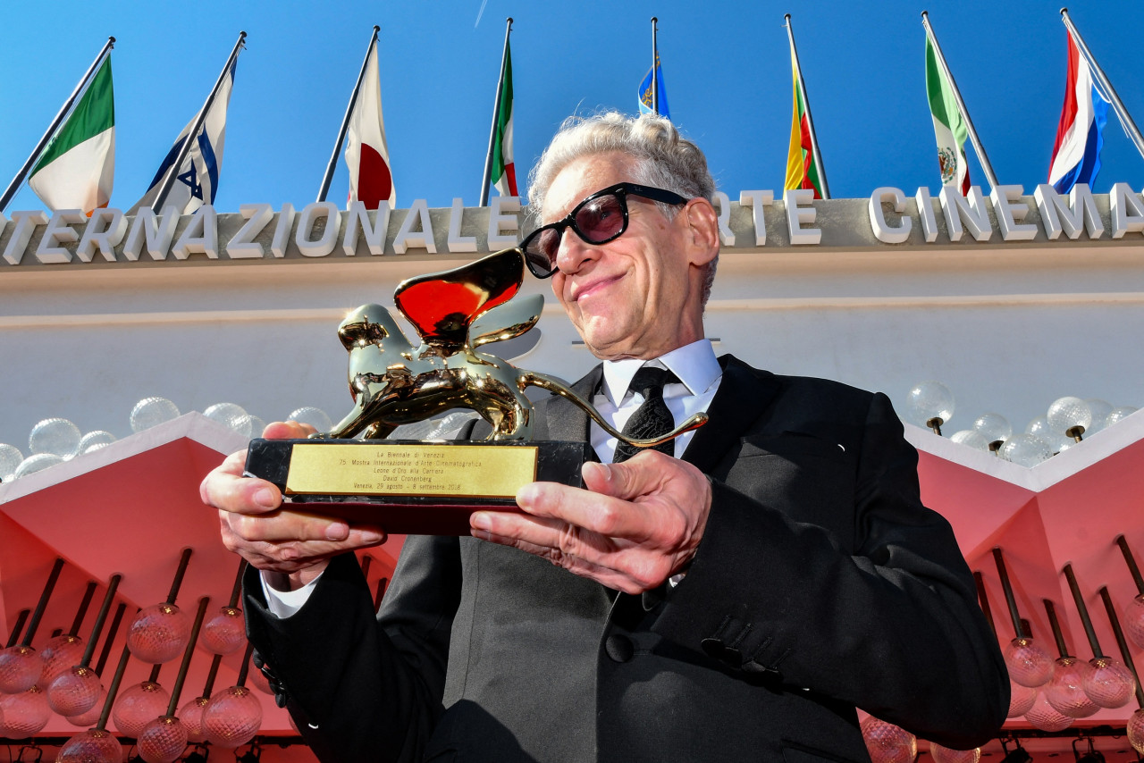 Canadian director David Cronenberg after he received a Golden Lion for Lifetime Achievement award during a ceremony on September 6, 2018 at the 75th Venice Film Festival at Venice Lido.