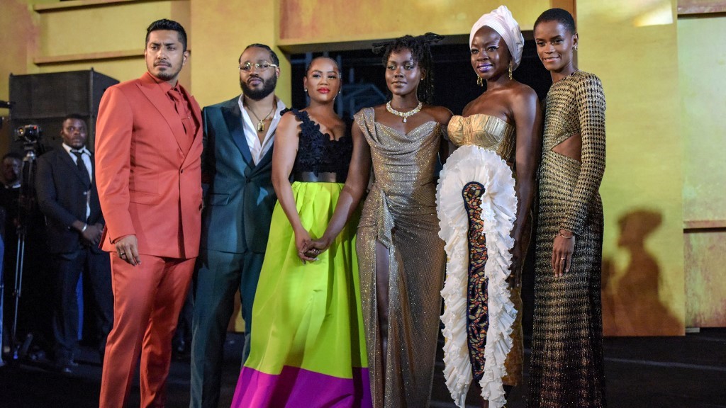 Tenoch Huerta, director Ryan Coogler and his wife Zinzi Evans, Lupita Nyong'o, Danai Gurira, and Letitia Wright arrive for the African premiere of Black Panther: Wakanda Forever in Lagos, on November 6. – AFP pic