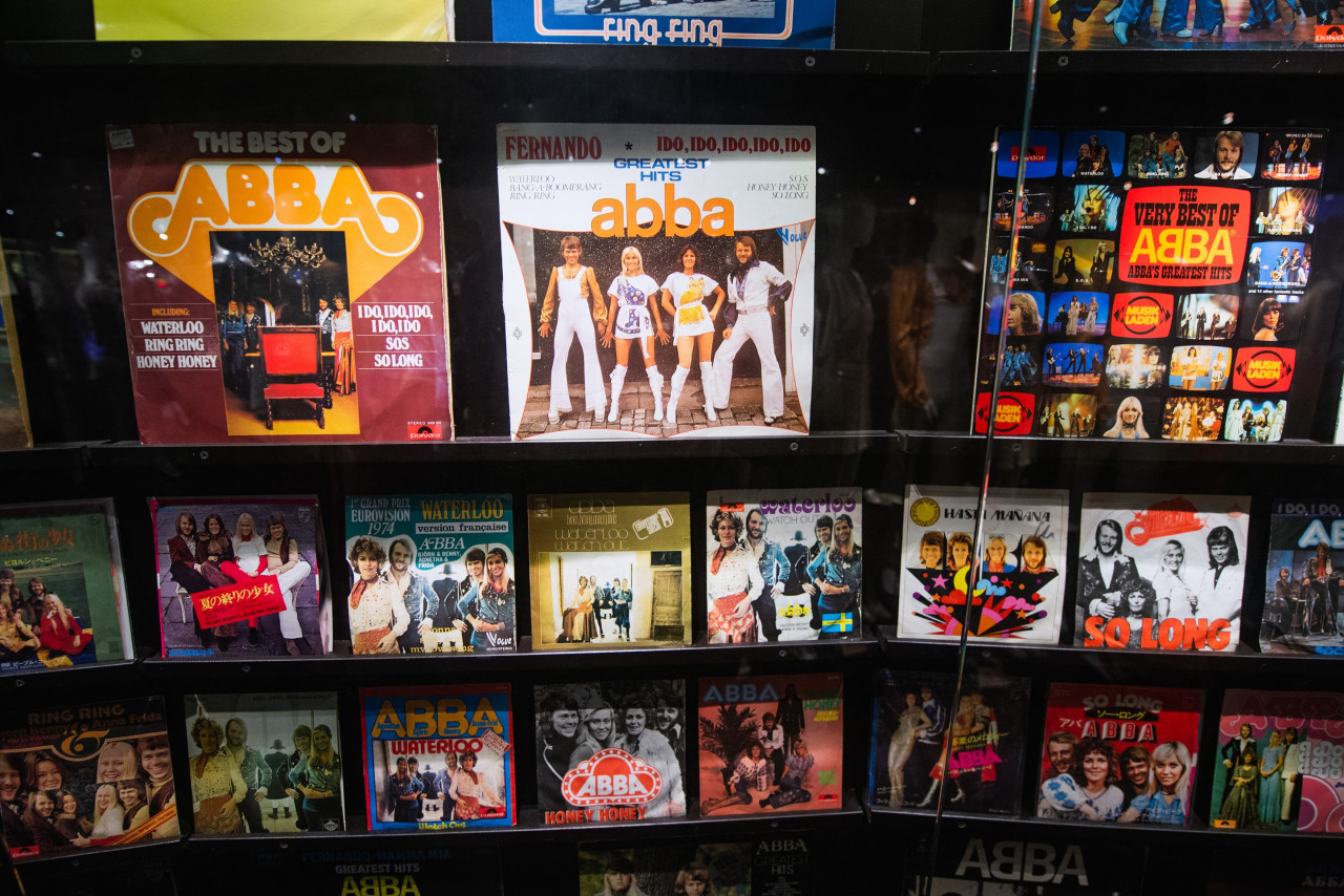 Abba's international releases are seen at the Abba museum in Stockholm, Sweden. – AFP pic