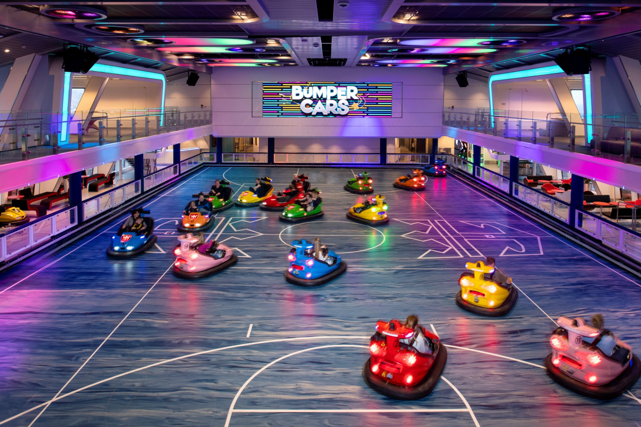 Spectrum of the Seas boasts an enhanced SeaPlex, the largest indoor sports and entertainment complex at sea, with bumper cars, roller skating, basketball, and new augmented reality walls and floors.