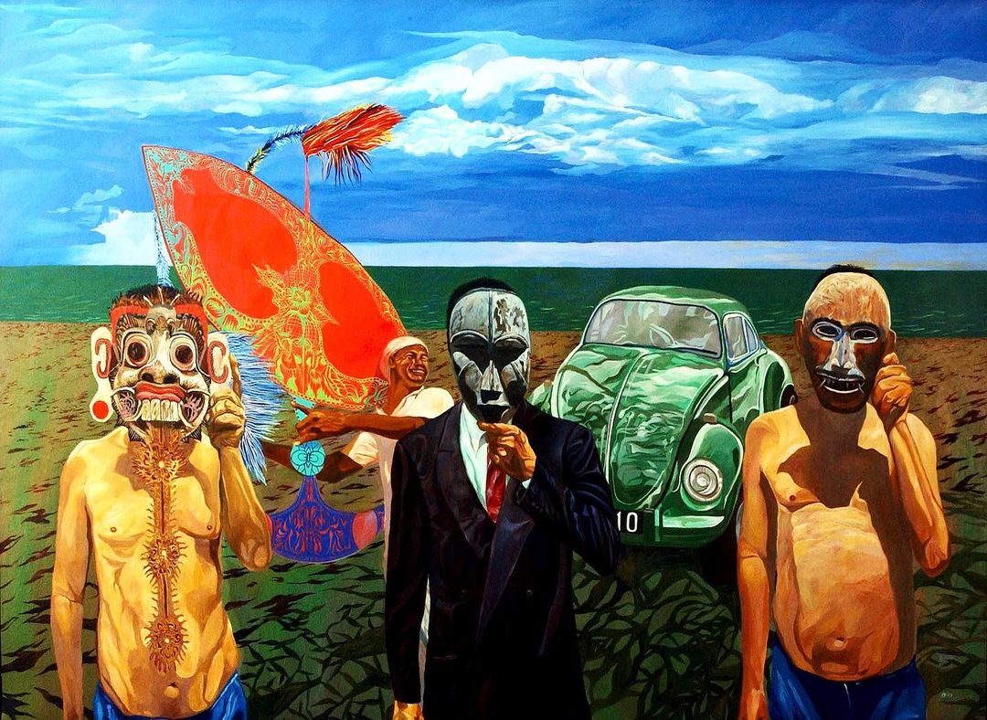 Masks and the Modern Man, 1995. Acrylic on canvas, 162 x 223 cm. Puah’s artworks encourage us to ask ourselves what picture do we see of Malaysia, Malaysians, and the Malaysian artist himself. – Pic courtesy of Ilham Gallery