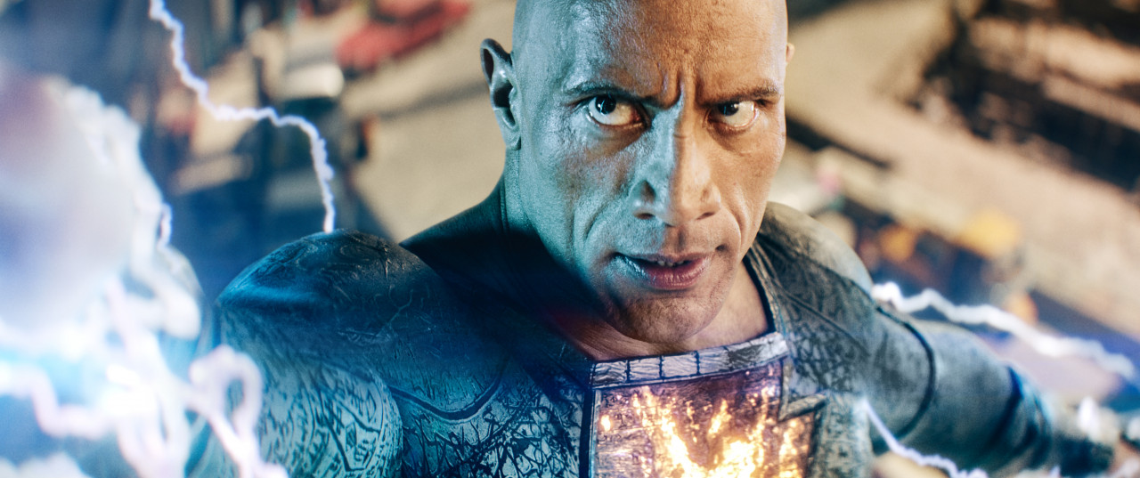 Black Adam has a power set that includes slowing down time (or is it super speed?), nigh invulnerability, flying and shooting out lightning, allowing him to make light work of most villains. – Pic courtesy of Warner Bros