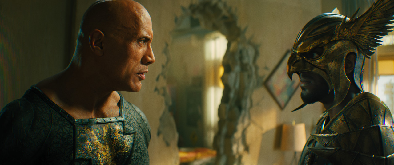 Black Adam and Hawkman don’t really see eye to eye on a lot of things. Fisticuffs ensue more than once. – Pic courtesy of Warner Bros