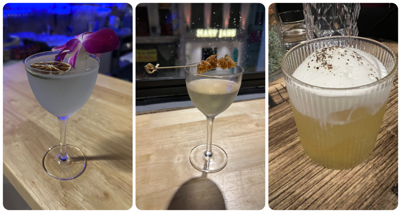 (L-R) The Farang is very guava forward with a sharp taste, Dirty Pandan is a bit strong with the pepper, and Cheese & Pepper's foamy exterior is a perfect balance with the lightness of the drink itself and the sharp pepper garnish. – The Vibes/Haikal Fernandez pic