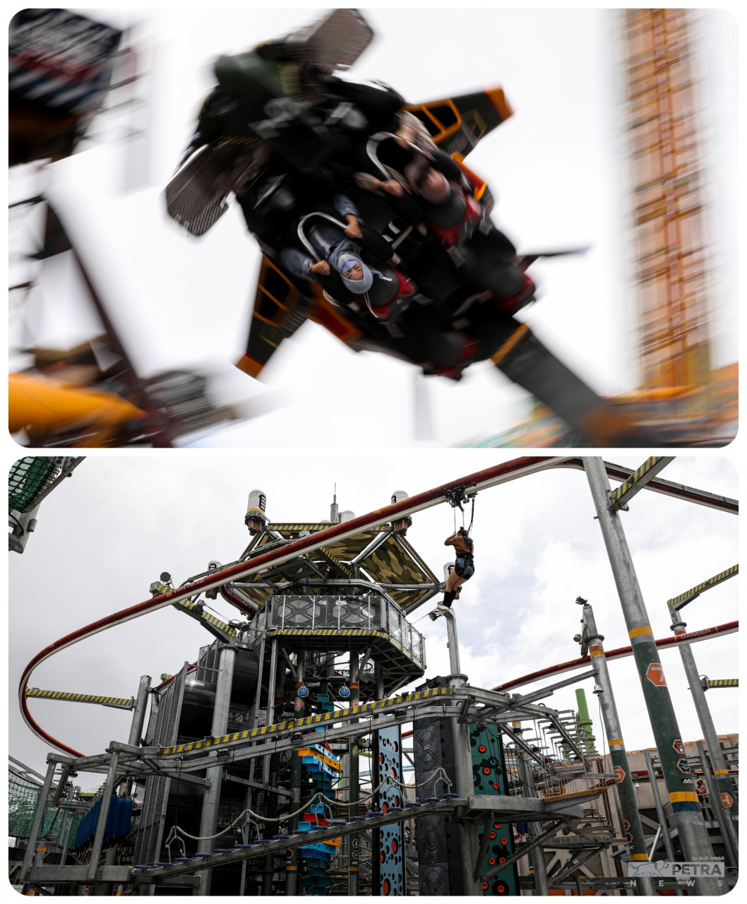 (Top) Alpha Fighter Pilots is another gravity defying and dizzying experience. (Bottom) Boot Camp Training is more of a hands-on experience compared to the other attractions at the park. – ALIF OMAR/Vibes pic