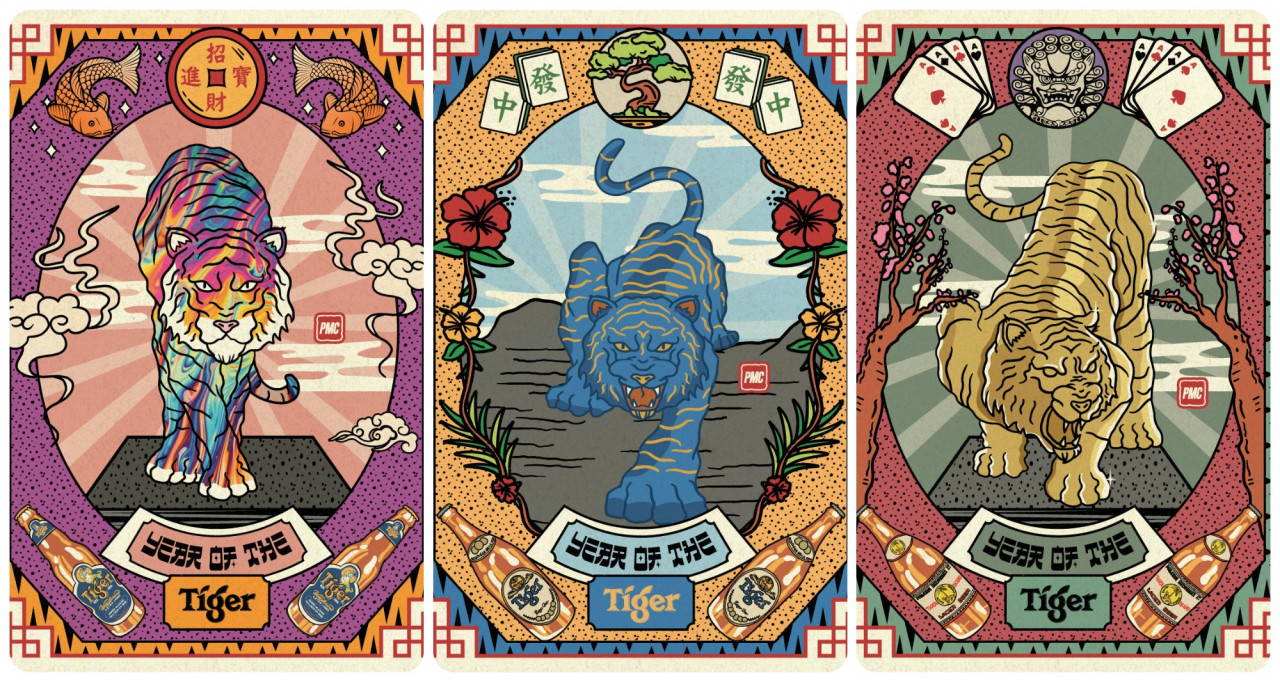 Three examples of the NFTs available for purchase: Trippy, Tiger Beer's 2022 Skin, and Metallic Gold. – Courtesy of PMC
