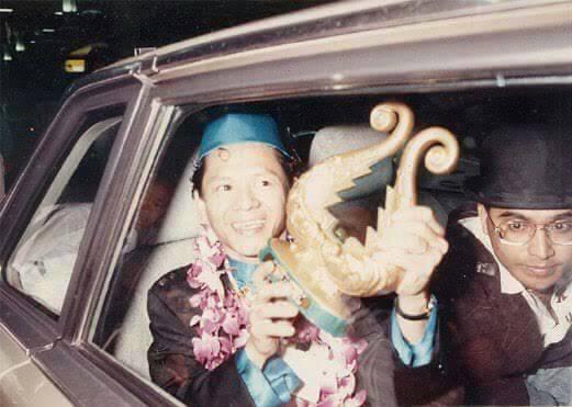 Sudirman arrived in Malaysia after travelling to London for the Salem Music Awards. Here he is seen holding the award after being named the No. 1 Entertainer. 1 Asia (Asia's No. 1 Performer). — Pic courtesy of Dani’el Dharanee Kannan’s private collection