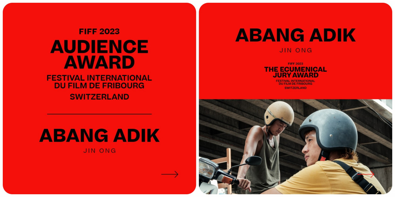 The two awards Abang Adik took home from the 37th Fribourg International Film Festival (FIFF) .