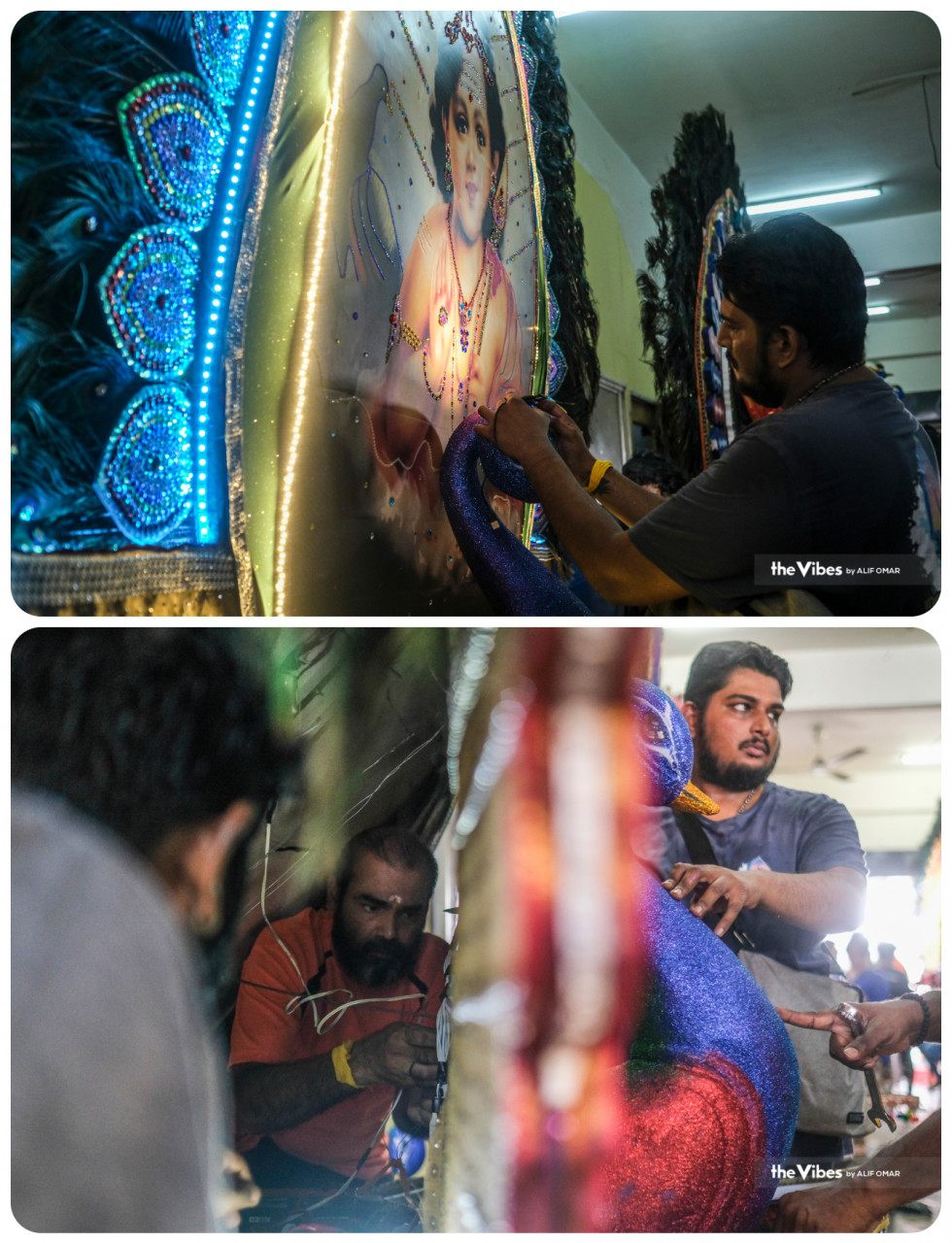 Suresh Singh Rashpal Singh is seen making adjustments to his Poo Kadavi, with the assistance of devotees from Jega and Suresh Poo Kavadi Group. – Alif Omar/The Vibes pic