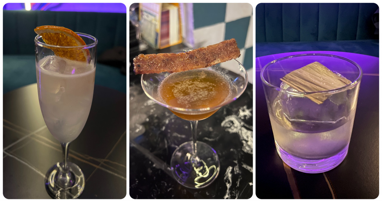 (L-R) Roasted Chestnut Raspberry Cup is a nice and refreshing start to the night, Bakkwa Hero is perfectly balanced with the titular candied bakkwa and Green Dragon is an Old Fashioned inspired with an aromatic bamboo taste. – The Vibes/Haikal Fernandez pic