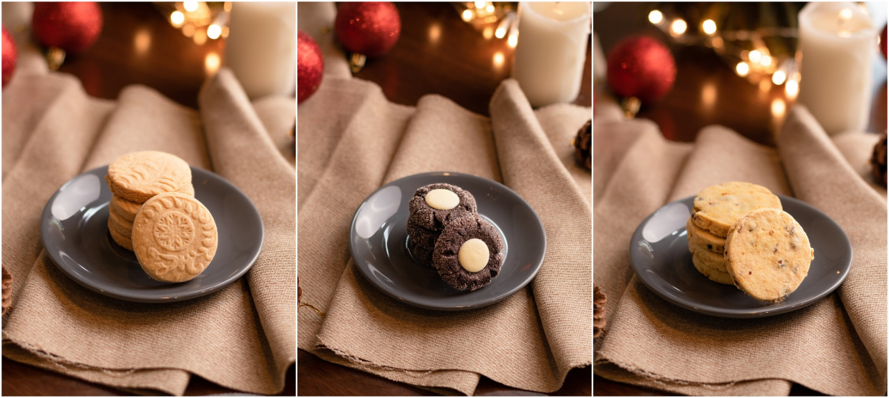 bake x dignity also offers shortbreads and cookies in individual cans or gift bag sets. (L-R) Sugar, Spice & Everything Nice Shortbread (RM35), Chocolate Peppermint Drops Cookie (RM33) and Citrus Strawberry Shortbread (RM33). – Pic courtesy of Dignity