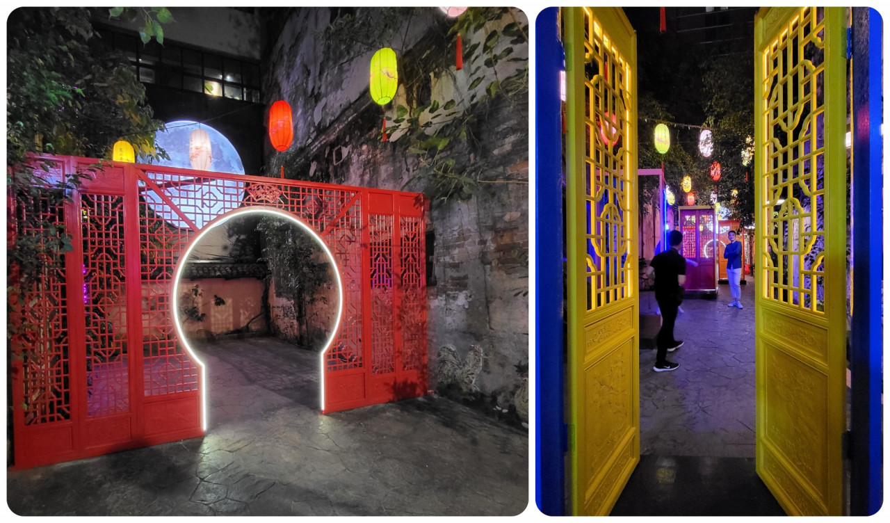 (L) Giant Full Moon beyond the Moon Door and colourful moonlit doors. – Pic courtesy of Kwai Chai Hong