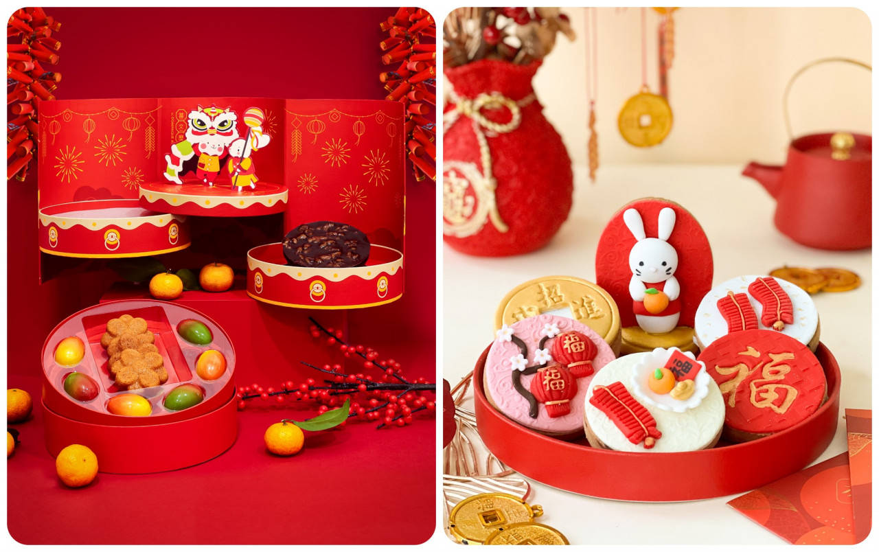 (L) Mandarin Mochi Bun & Prosperous Lion Dance Gift Box. (R) Year of The Rabbit Fondant Cookies Set. – Pics courtesy of Hong Kong Tourism Board