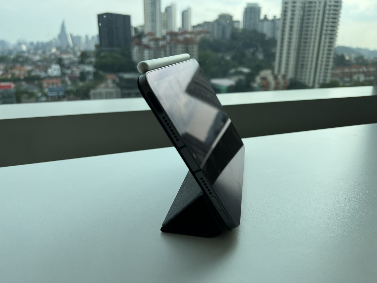 The Smart Folio can be stood up, the ideal position for video calls to take advantage of the Centre Stage feature. – Haikal Fernandez pic
