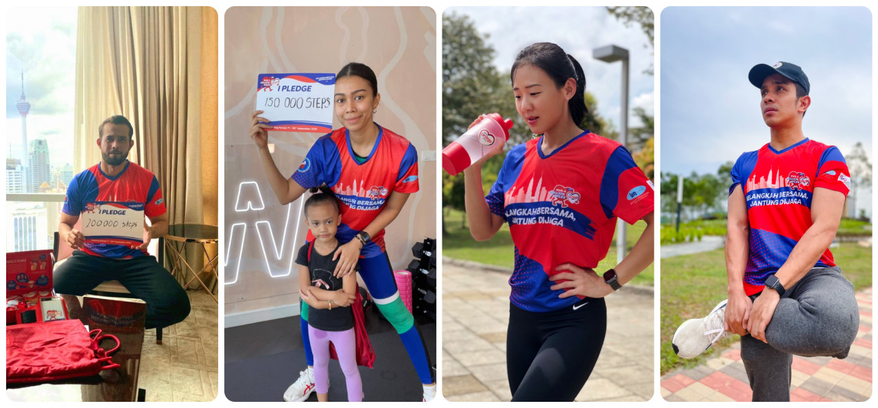 (L-R) Actor and model Zul Ariffin achieves his pledge of 200,000 steps; Actress, comedian and host Sharifah Sakinah achieves pledge of 150,000 steps; Personal trainer and nutrition coach Joanna Soh achieves her pledge of 150,000 steps; Actor Safwan Nazri participates in WAMM 2021 to achieve his pledge of 150,000 steps. – Pic courtesy of Nestlé Malaysia