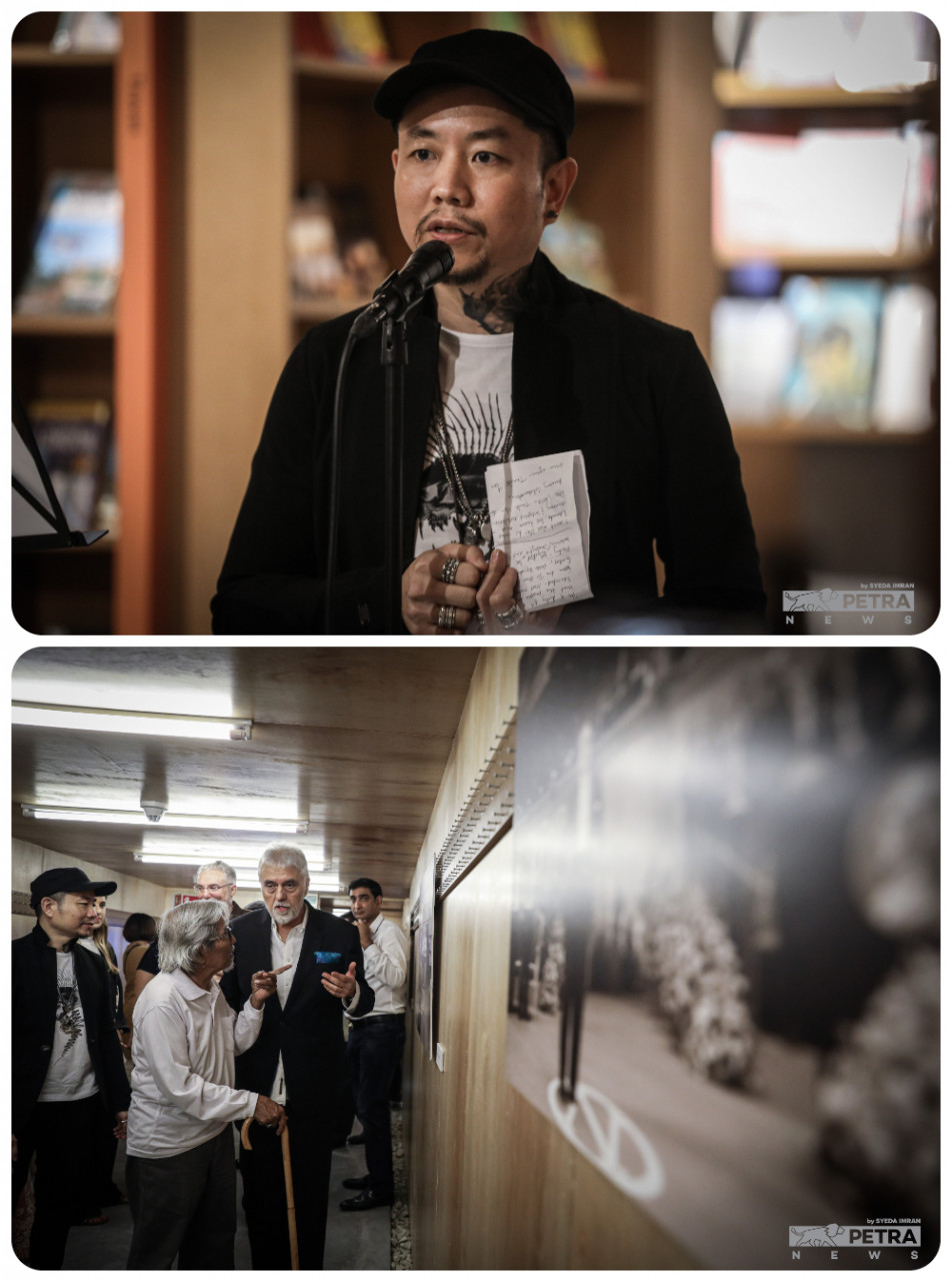(Top) BookXcess founder Andrew Yap talked about how the special engagement was being done to engage with the public to bridge and broaden their understanding of culture and literature through Paz's body of works. (Bottom) Latiff Mohidin was guided through the exhibit on Paz's life by Mexican ambassador H.E. Edmundo Font after the poetry reading at BookXcess MyTown. – The Vibes pic/Syeda Imran