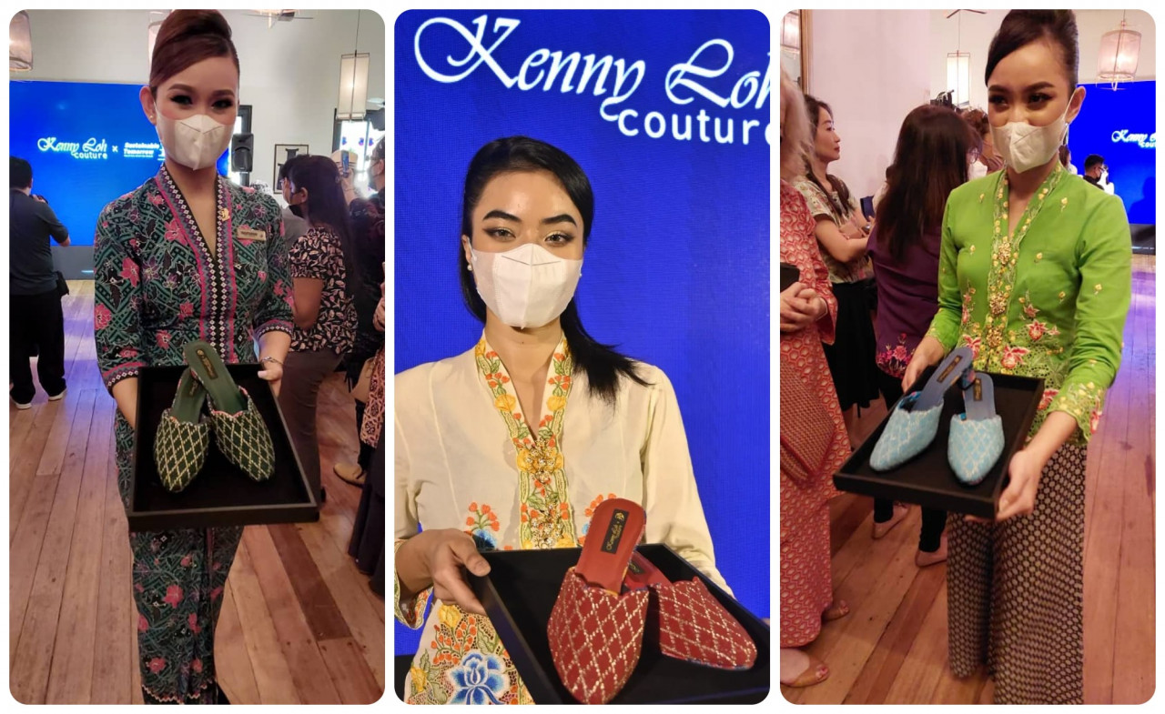 The shoes from Kenny Loh use recycled materials from MAS' iconic batik kebaya. – The Vibes pic/Ian McIntyre