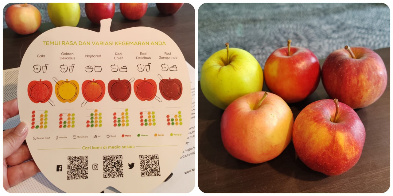 Five apple types: Najdared, Gala, Golden Delicious, Red Janaprince, and Idared, were provided at the tasting event today. – Pic by Shazmin Shamsuddin
