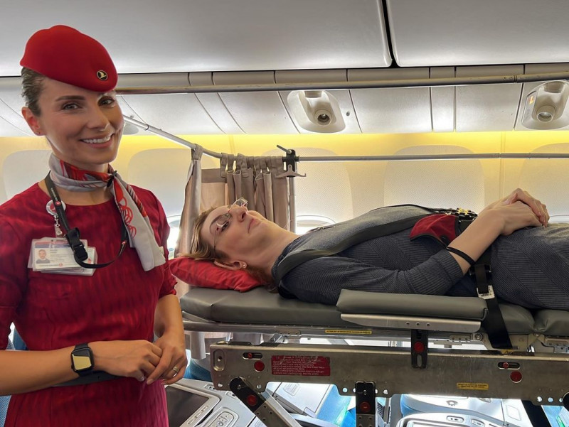 World's tallest woman celebrates flying for the first time