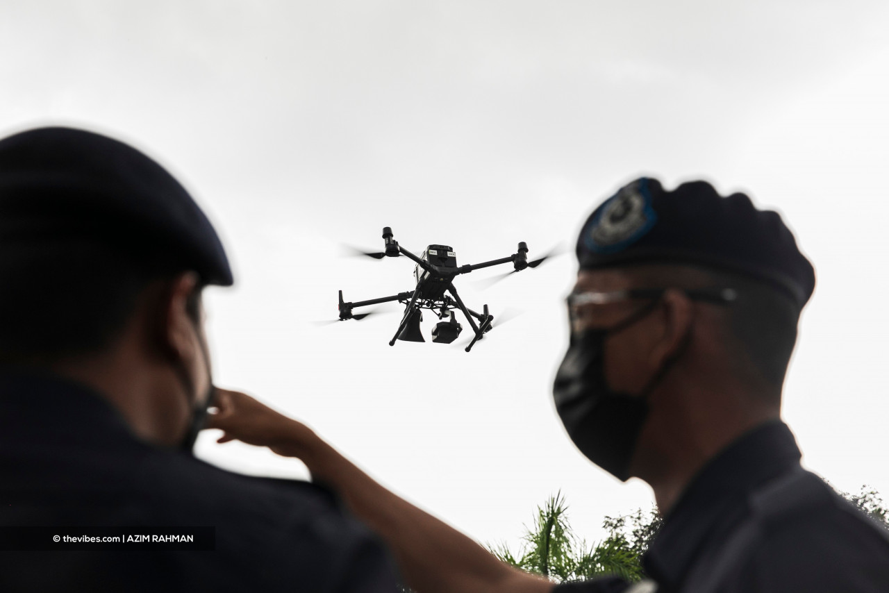 The drones will not be used to take action against those flouting SOPs, but is aimed at educating and monitoring the public. – AZIM RAHMAN/The Vibes pic, October 9, 2021