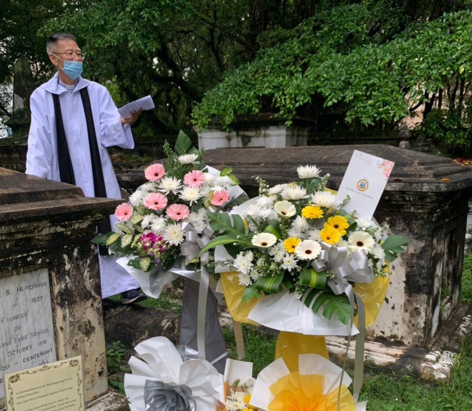 Reverend Father Ho Kong Eng conducting service at the Lebuh Farquhar Anglican Cemetery in honour of the late Reverend Robert Sparke Hutchings, founder of the Penang Free School. – The Vibes file pic, October 21, 2021
