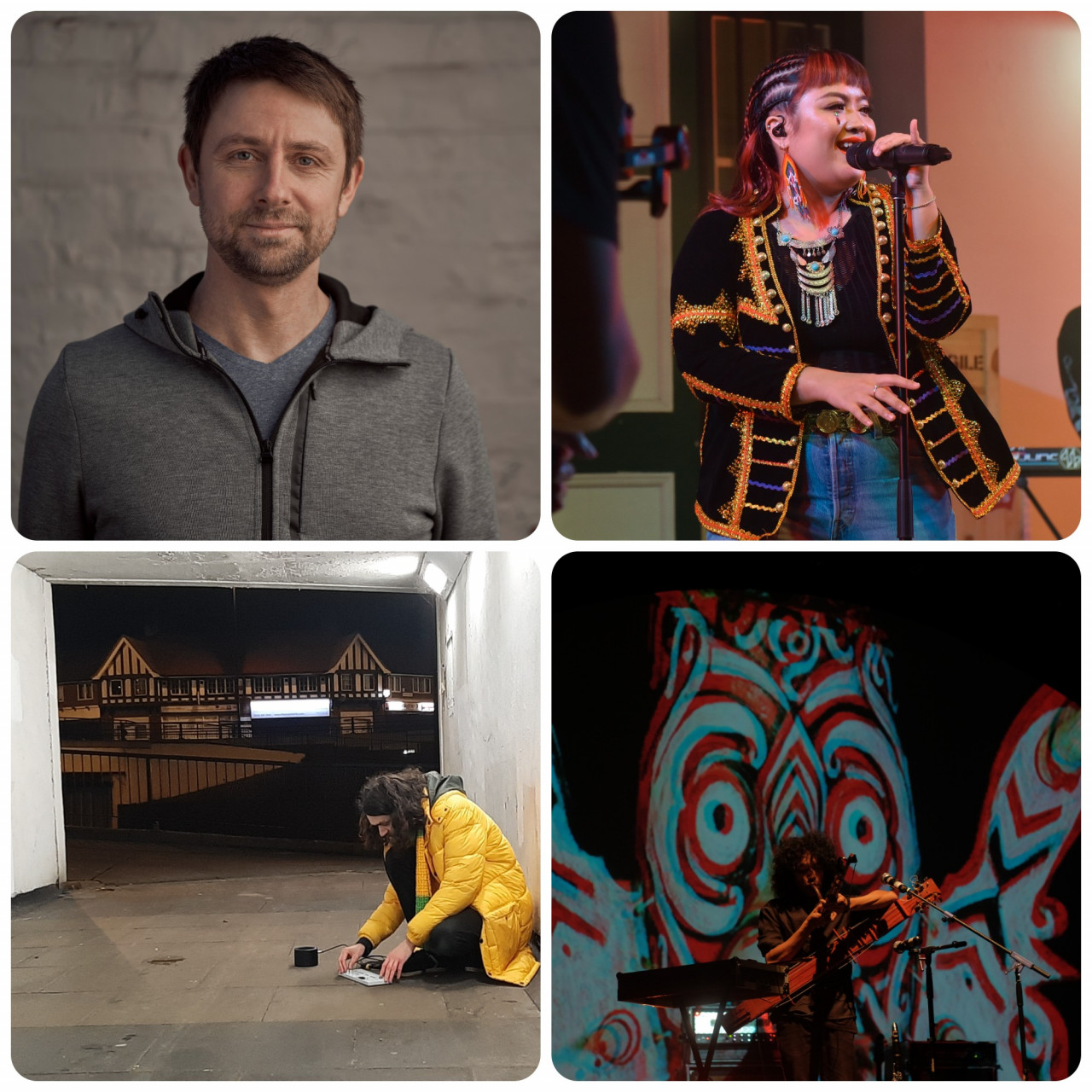 Soundbank collaborators (clockwise from upper L): Sound artist and musician Nick Williams, singer songwriter Maya Bayu, experimental musician Juan Arminandi, and experimental musician Cameron Clarke aka Calm C. – Pics courtesy of Borneo Bengkel