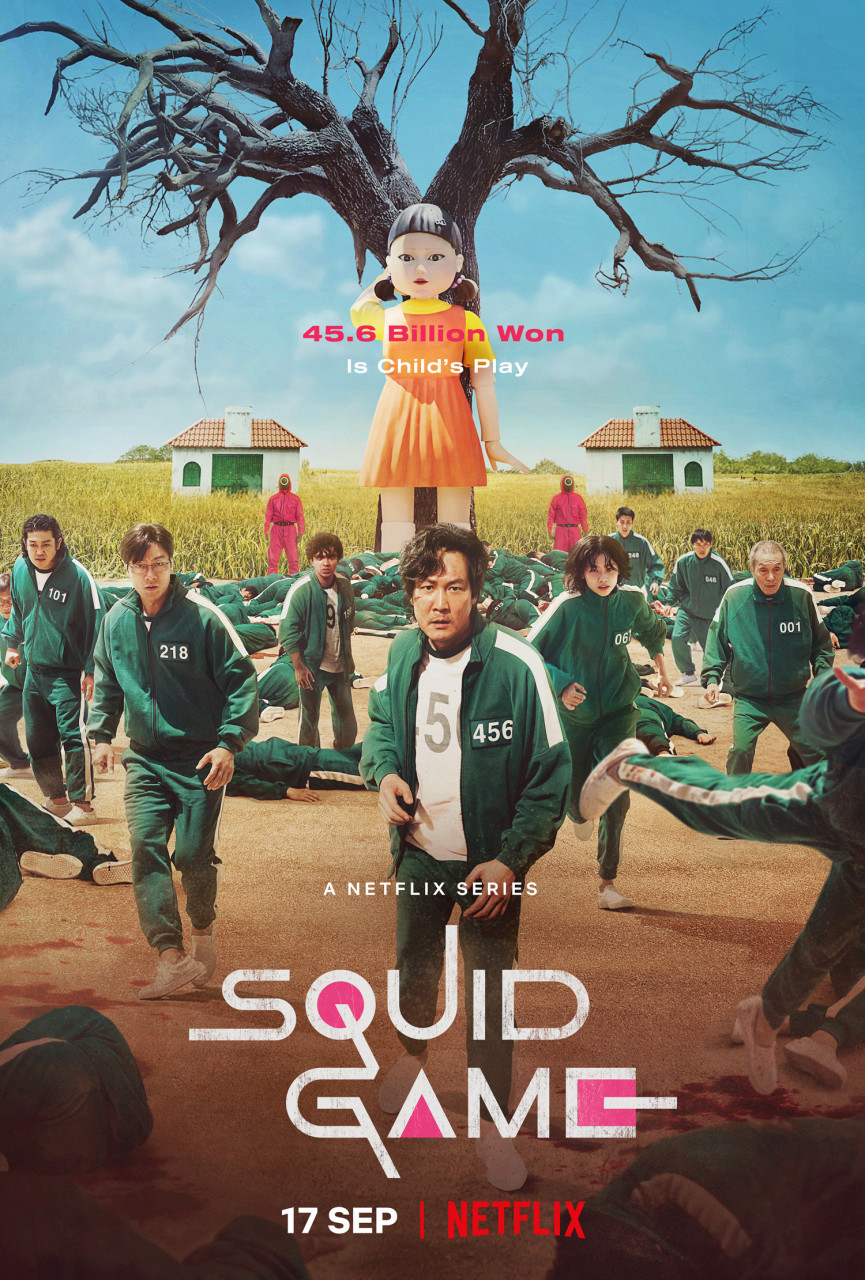 Gi-Hun (centre) is flanked by the other characters from the show in this poster. – Pic courtesy of Netflix