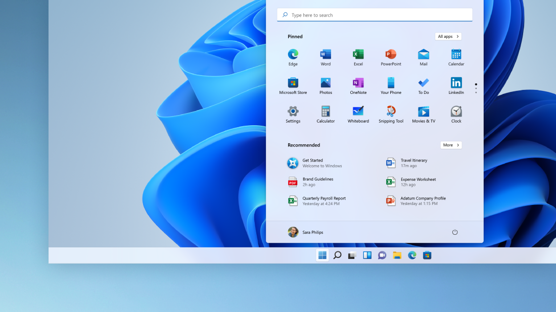 Seemingly aping iOS, the Start button and other features will be centred in Windows 11. – Microsoft pic