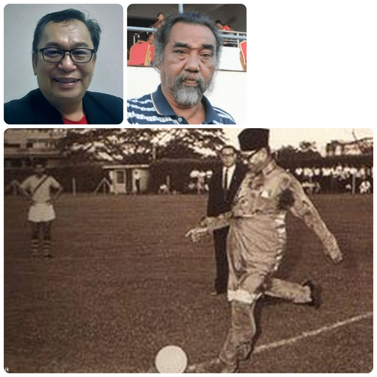 (Clockwise from left) Bobby William is peeved when treated as a foreigner on arrival at Kuala Lumpur International Airport. ‘Are we Sarawakians not Malaysians as well?’, he asks; Awang Mahyan, former Sarawak player and coach, under whose watch the popular battle-cry ‘ngap sayot’ reverberated across the stadium during playtime; No 1 football fan, first prime minister of Malaysia Tunku Abdul Rahman and the architect who engineered the Federation of Malaysia kicking off a football tournament in the 60s. – Pix courtesy of Bobby William and Twitter pix  