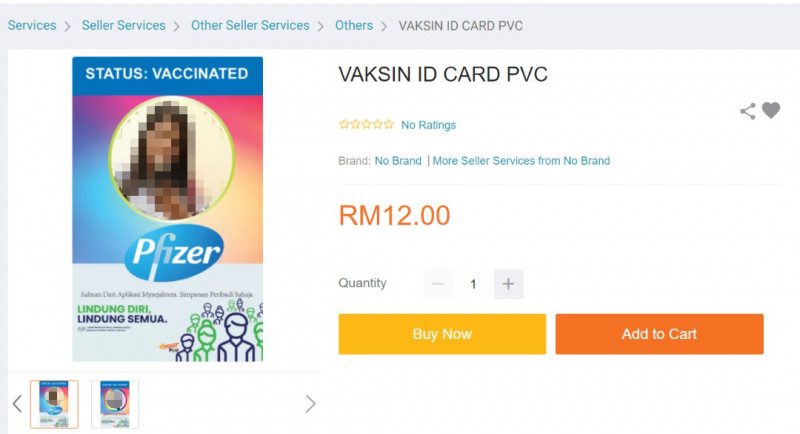 Fake jab cards ‘meant only as memorabilia’ going for RM12 online