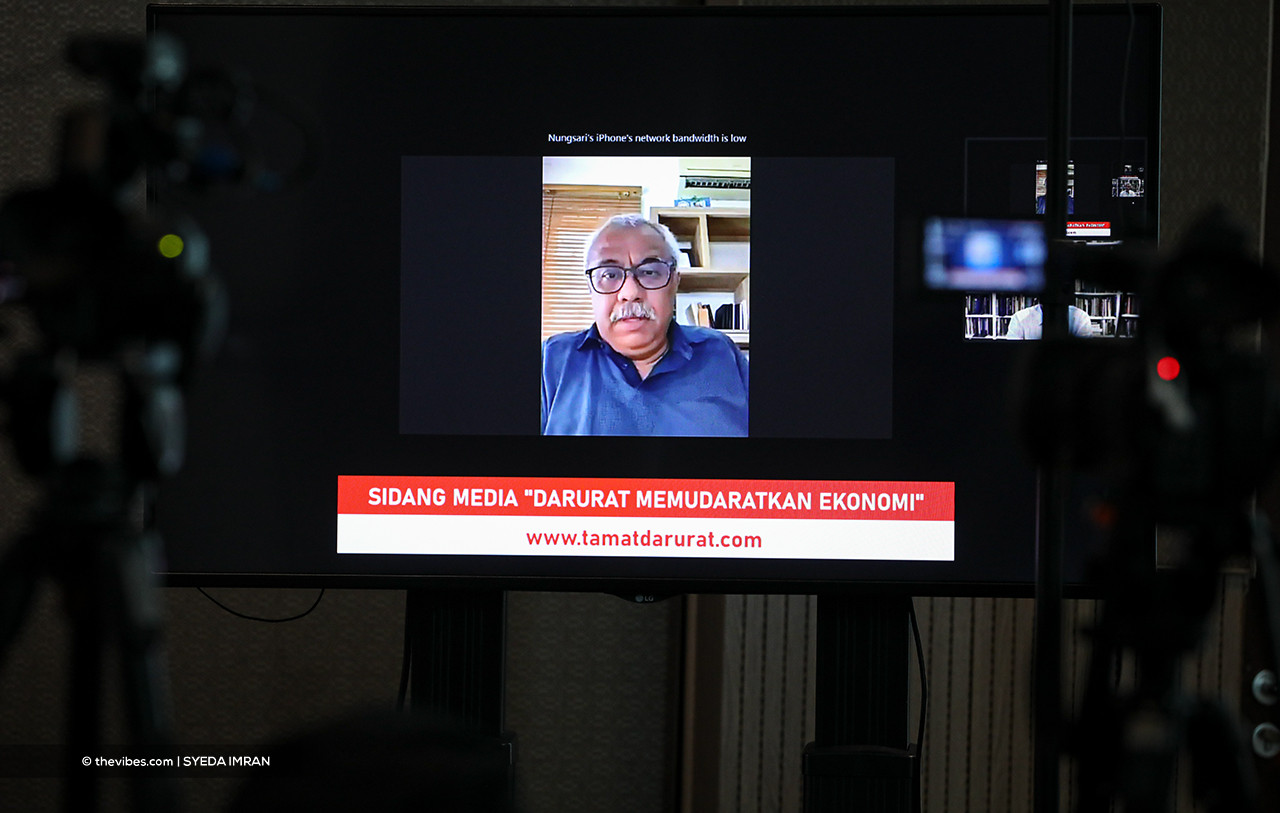 Former Mavcom executive chairman Nungsari Ahmad Radhi appearing by video link at the press conference today. – SYEDA IMRAN/The Vibes pic, April 19, 2021