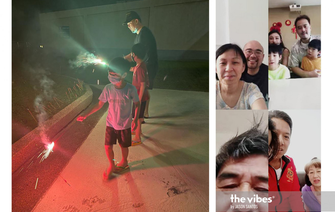 A combo image of Soffian Koh and his family members ushering in the Year of the Ox, both online and off. – JASON SANTOS/The Vibes pic, February 13, 2021