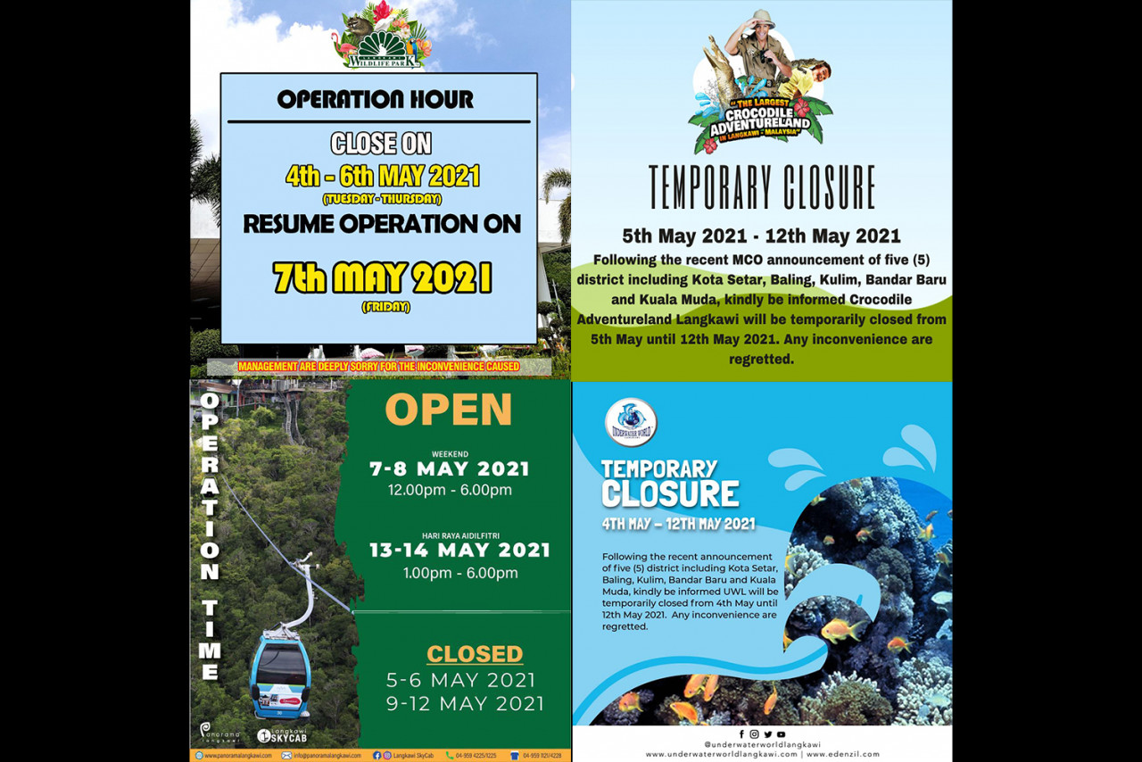 Among the attraction sites that have put up notices for temporary closure include Langkawi Wildlife Park, Langkawi SkyCab, Underwater World Langkawi, and Crocodile Adventureland. – File pic, May 5, 2021