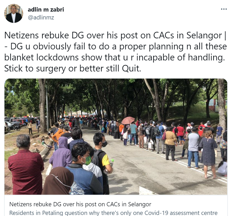 Adlin M. Zabri’s tweet has seen more than 300 retweets but only 11 likes, as well as dozens of direct responses, most of them opposed to the former press secretary’s call. – Screen grab pic, July 13, 2021