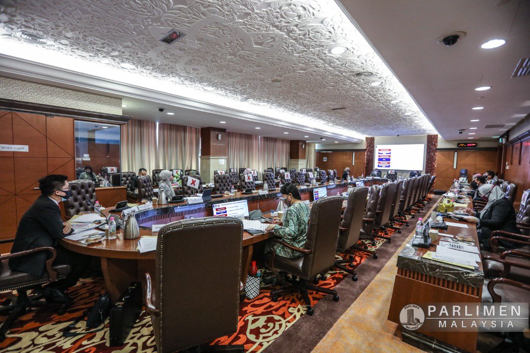The Public Accounts Committee meeting with Health Ministry officials under way at the Parliament building, after those involved were finally allowed to enter the premises. – Parlimen Malaysia pic, August 2, 2021