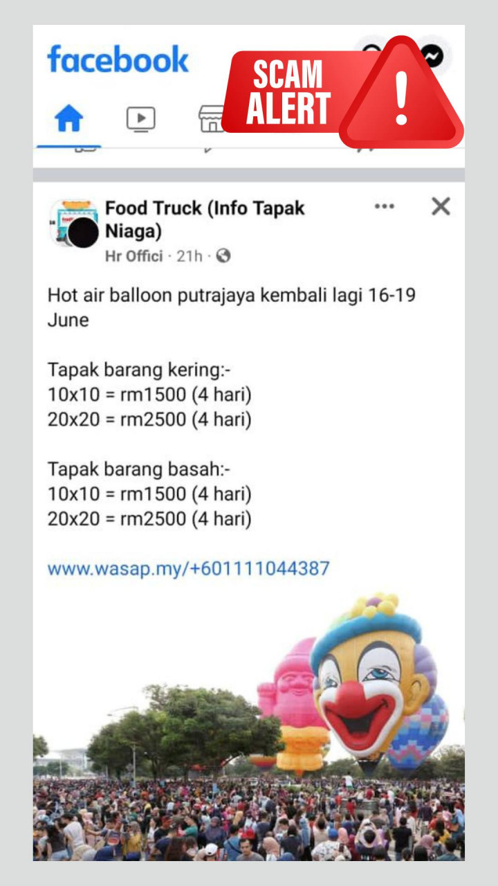 A screen grab posted by MyBalloonFiesta of a post offering the fraudulent deal. – Myballoonfiesta Facebook pic, June 10, 2022