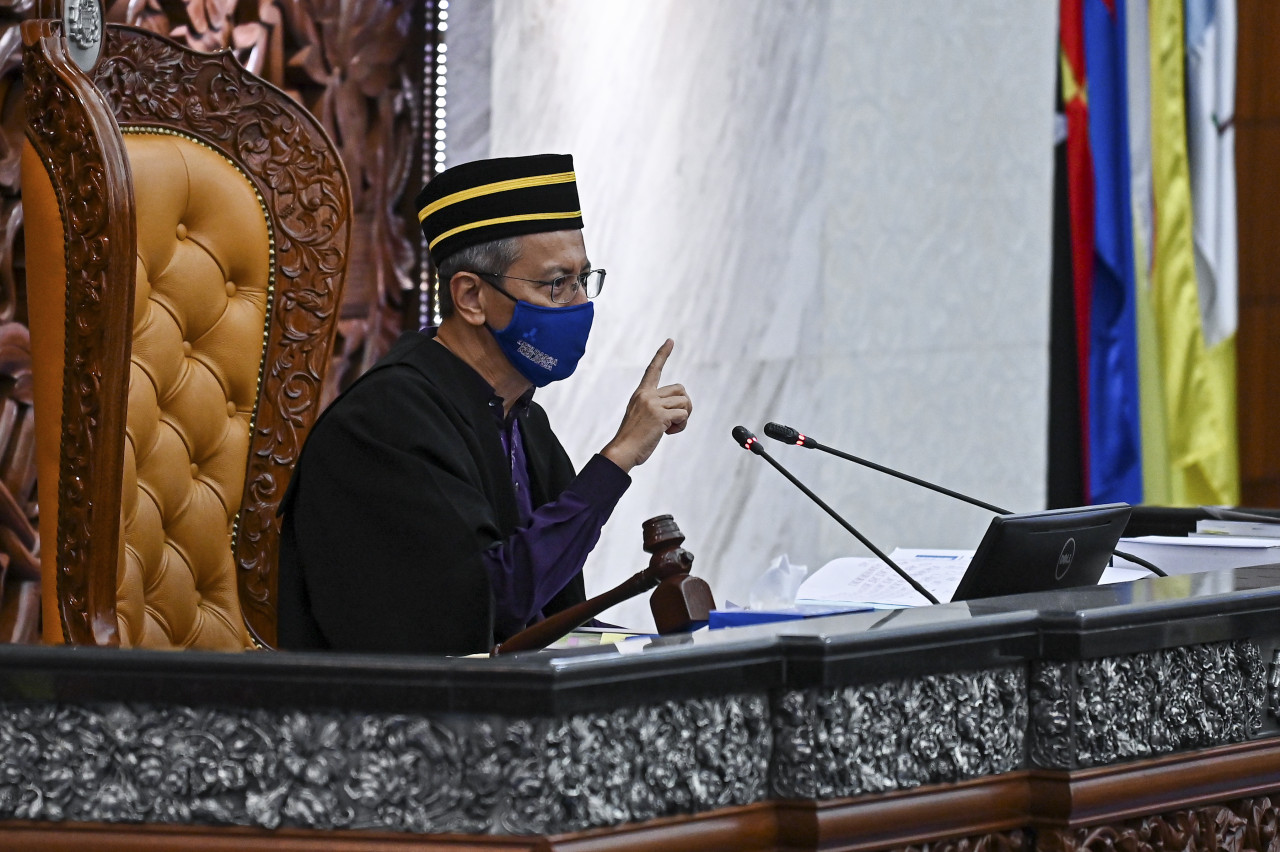 Dewan Rakyat Speaker Tan Sri Azhar Azizan Harun (pic) says he would never commit crimes that would result in him being charged under Sosma, to which Klang MP Charles Santiago counters that ‘anyone’ could be targeted under the law. – Information Dept pic, July 22, 2022