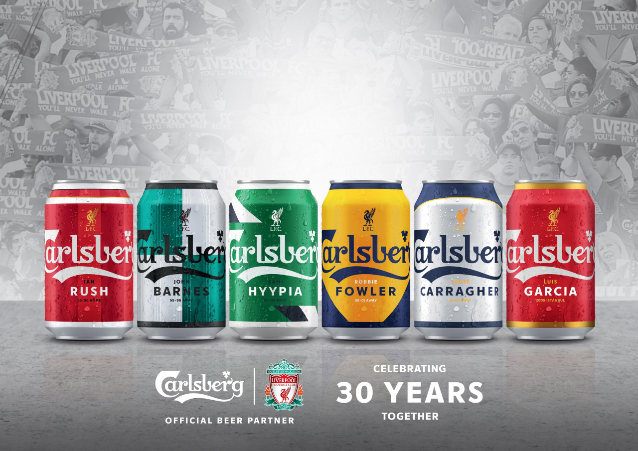 The limited-edition beer cans launched by Carlsberg to commemorate its 30-year partnership with Liverpool. – Carlsberg Malaysia pic, August 4, 2022