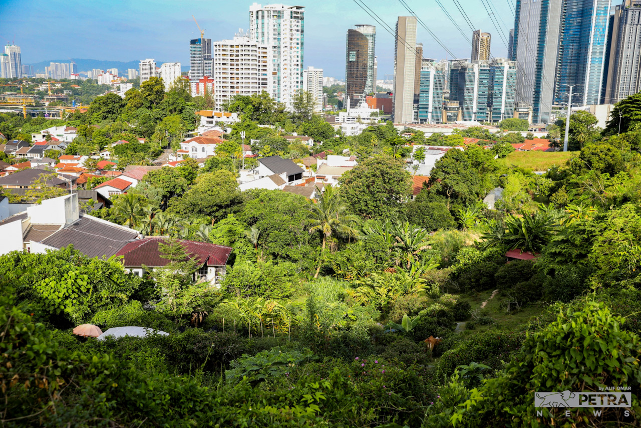 An aerial view of Kebun-Kebun Bangsar, with an electricity pylon visible in the background. Taman Weng Lock resident J. Suresh, whose background is in electrical engineering, says high-voltage pylons are not ideal spaces to have wide-scale community activities as they are ‘hazardous’. – The Vibes file pic, August 10, 2022
