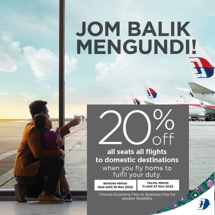 An image posted on Malaysia Airlines’ Facebook promoting its 20% discount offer to allow Malaysians to fly home and vote in the looming 15th general election. – Malaysia Airlines Facebook pic, October 21, 2022