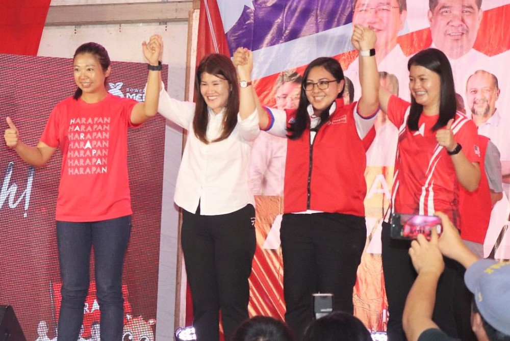 DAP fields four women, close to half of its seven candidates in Sabah. Among them are (from left) Liau Fui Fui (Batu Sapi), Vivian Wong (Sandakan), Upko’s Rowindy Lawrence Odong (Kimanis), and Grelydia Gillow (Keningau). – REBECCA CHONG/The Vibes pic, November 4, 2022