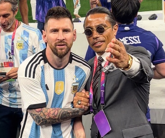 Celebrity chef Salt Bae (right) poses with Argentina’s Lionel Messi after the FIFA World Cup final in Lusail Stadium in Lusail, Qatar last Sunday. The Turkish entrepreneur’s actions have drawn ire. – @nusr_et Instagram pic, December 23, 2022