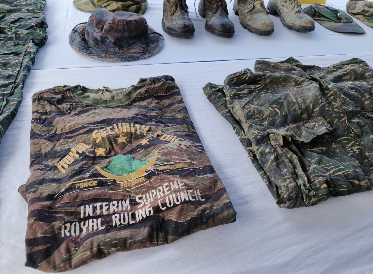 Uniforms used by the Royal Security Forces of the sultanate of Sulu during the 2013 Lahad Datu stand-off. – REBECCA CHONG/The Vibes pic, January 16, 2023