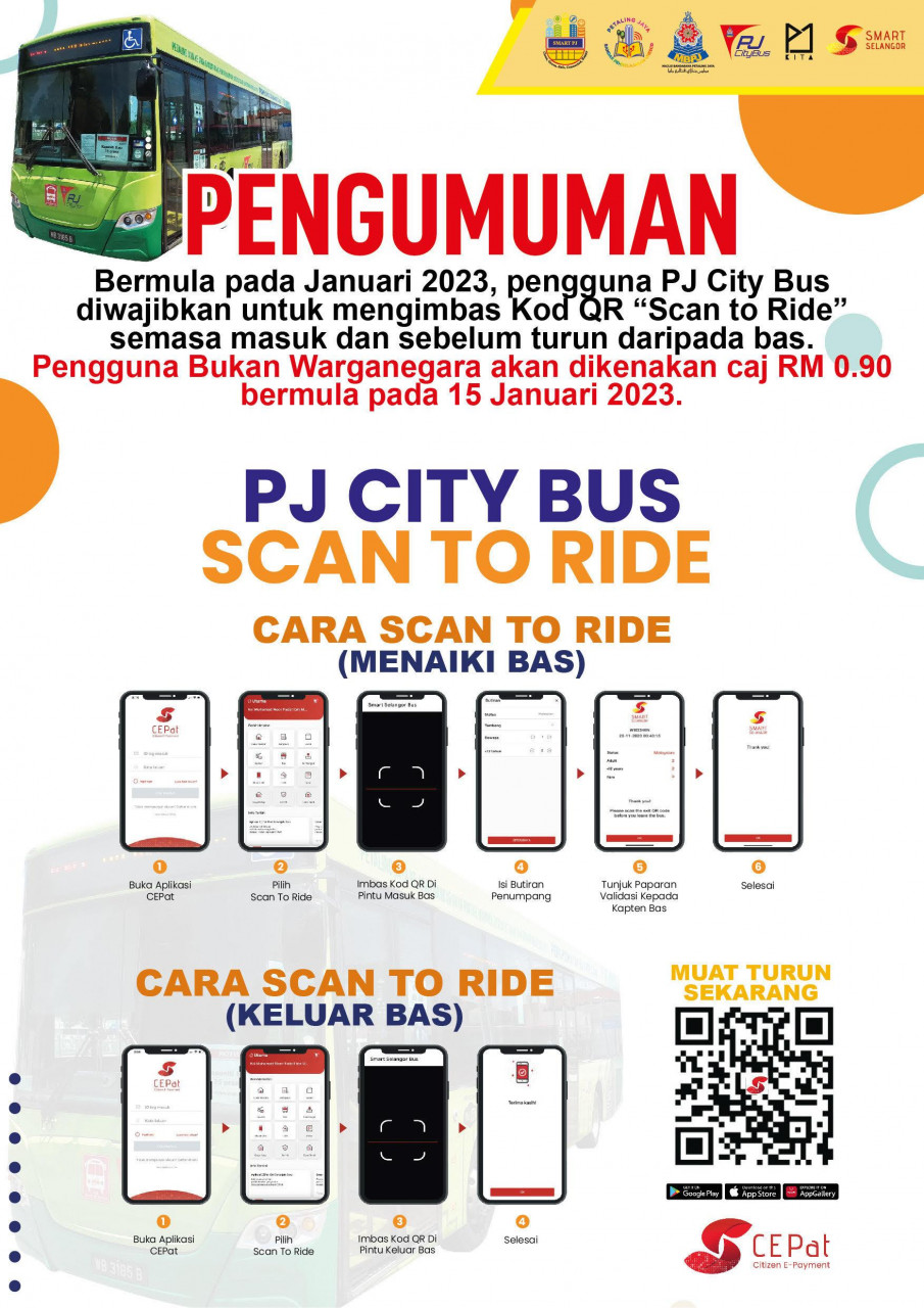 A graphic illustrating the ‘scan to ride’ system for the PJ City Bus service. – mbpj.gov.my pic, January 21, 2023