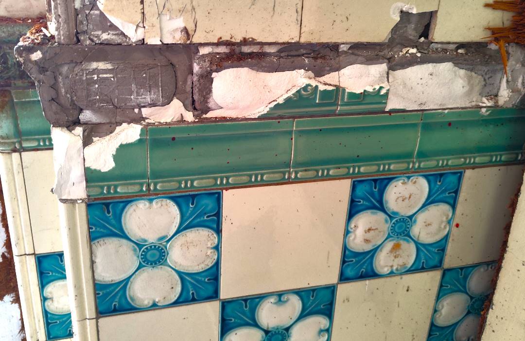 Another photo of damage to a tiled wall in the Keretapi Tanah Melayu building. George Town Heritage Action group co-founder Mark Lay says the Minton tiles are from the early 19th century, similar to the ones used in the UK Houses of Parliament, United States Capitol, and old European train stations. – Pic courtesy of Mark Lay, March 17, 2023